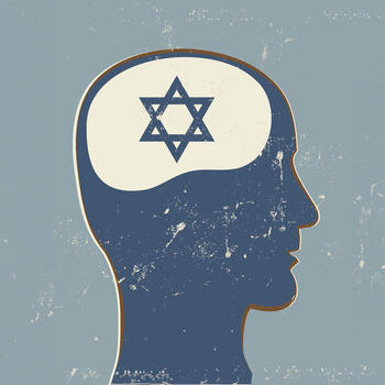 An illustration of a person's head with the Star of David symbol of Judaism inside.
